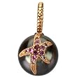 14K Rose Gold Tahitian Cultured Near Round Dark Grey "A" Quality Pearl and Pink Sapphire Pendant - 12.00mm