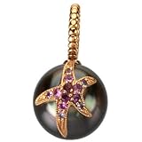 14K Rose Gold Tahitian Cultured Near Round Dark Grey "A" Quality Pearl and Pink Sapphire Pendant - 12.00mm