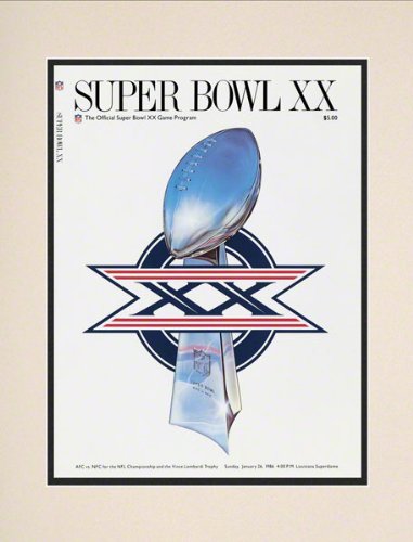 Matted 10.5 x 14 Super Bowl XX Program Print | Details: 1986, Bears vs Patriots