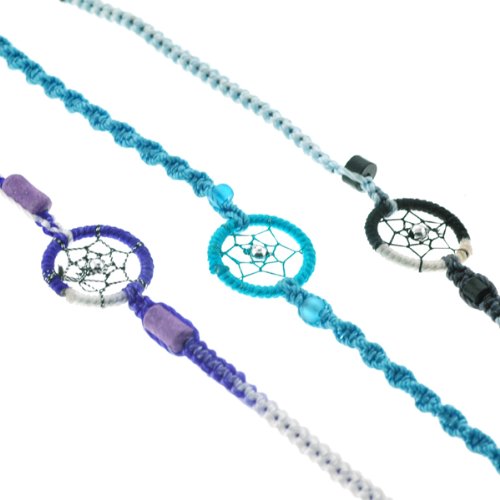 Dream Catcher Hand Woven Bracelets - Black, Blue, Purple - Ideal Friendship Bracelets - Sold as a Set of 3