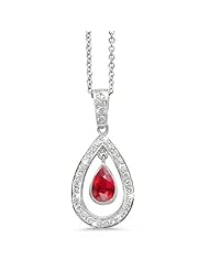 CleverEve Luxury Series Twin Pear Shaped Diamond Pendant 0.45 ct. tw. in 18K White Gold w/ 0.75 ct. tw. Genuine Ruby 5x7mm Center Stone