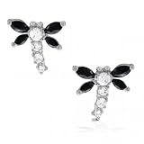 Bling Jewelry Sterling Silver Onyx CZ Dragonfly Stud Earrings