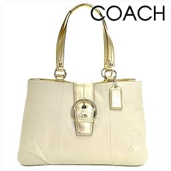 Coach Soho Leather East West Tote Handbag 18751 White Gold