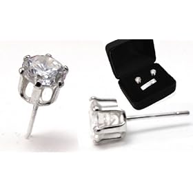 925 Sterling Silver Brilliant Cut 1 4 CZ Stud Post Earrings in Black Jewelers Gift Box