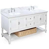 Beverly 60-inch Bathroom Vanity (White/White), Includes Cabinet with Marble Countertop, Double Ceramic Sinks, and Chrome Faucets