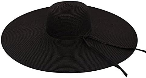SUNJAZZ Womens Summer Beach Sun Hats Large Brimmed Hat Straw Hat Cap Black