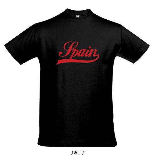 T-Shirt Spanien Oldschool Spain LÄNDERSHIRT EM / WM FAN Trikot S-XXL , Deep black – rot , XL