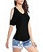 TTI Womens V-neck 1/2 Sleeves Waist folds Cotton Top Tee (Large, Black)