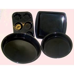 WellBake� Silicone Bakeware Professional 4 Piece Easy Bake Set: 1 x 6 Cup Muffin Pan, 1 x 8" Cake Mould Dish, 1 x 10" Round Cake Mould Dish +  1 x 9" Square Lasagne Dish.  Heavy Duty Non-Stick Silicone + 10 Year Guarantee
