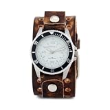 Nemesis Men's BVT037W Signature Stainless Steel Vintage Brown Leather Cuff Watch