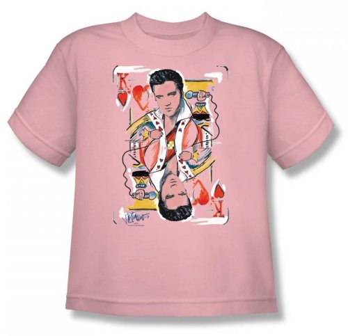 Elvis - King Of Hearts Youth T-Shirt In Pink, Size: Large (14-16), Color: Pink