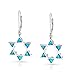 Created Blue Opal Religious Judaica Magen Hanukkah Star Of David Leverback Dangle Earrings For Women Teens Bat Mitzvah .925 Sterling Silver