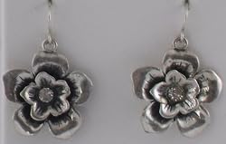 Silver Petals with Sparkly Gem Cut Centers Earrings