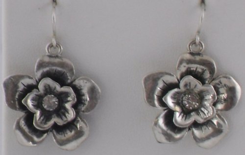 Silver Petals with Sparkly Gem Cut Centers Earrings