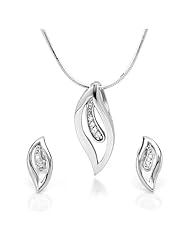 925 Sterling Silver CZ Cubic Zirconia Diamond Accent Beautiful Leaf Jewelry Set Earrings and Pendant Necklace 18 Fashion Jewelry for Women - Nickel Free Rhodium Finish