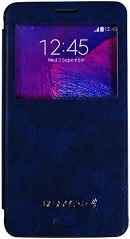[Navy] Galaxy Note4, [Quick Window View] Vintage PU Leather Case Flip Cover Anti Shock Card Slot For Samsung Galaxy Note 4 TGN4NV
