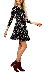 Sexy Sophisticated Floral Print Belted 3/4 Sleeves Spring Fall Winter Polyester  Dress