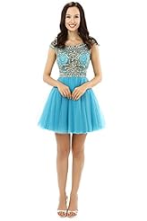 Tulle  Jeweled Beaded Sequined  Short Floral Print Cap Sleeves Homecoming Dress  With Rhinestones and Ruffles