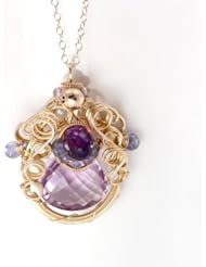 Amethyst, Tanzanite, and 14k Gold Fill Pendant Necklace. 16in Adjustable Necklace Chain. One of a Kind Handmade Pendant Necklace by Scarlett Jewelry