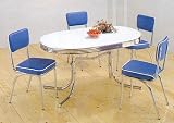5 Pc White & Chrome Retro Table And Blue Chair Set
