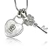 Crystal and White Gold Plated Epoxy Key and Heart Dual Pendant Necklace Fashion Jewelry