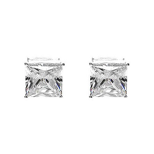 Sterling Silver 10mm Square Clear Cubic Zirconia CZ Clip On Earring