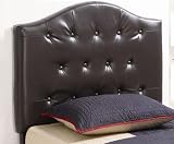 Twin Size Kid Headboard with Button Tufted in Dark Brown Faux Leather