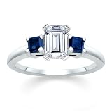 1.30 CT EMERALD DIAMOND W PRINCESS BLUE SAPPHIRE RING 18K