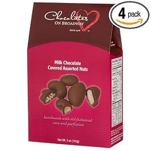 Chocolates on Broadway Milk Chocolate Assorted Nuts, 5-Ounce Boxes (Pack of 4)