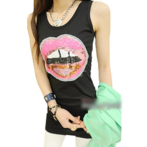 (ノーブランド品) くちびる Tシャツ ミニワンピース レディース Aライン ミモレ丈 口びる リップマーク Tシャツワンピース 半袖 タンクトップ レデ...