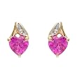 Heart Earrings With 0.96ctw Created Rubies Well Made in Yellow Gold Length 5mm