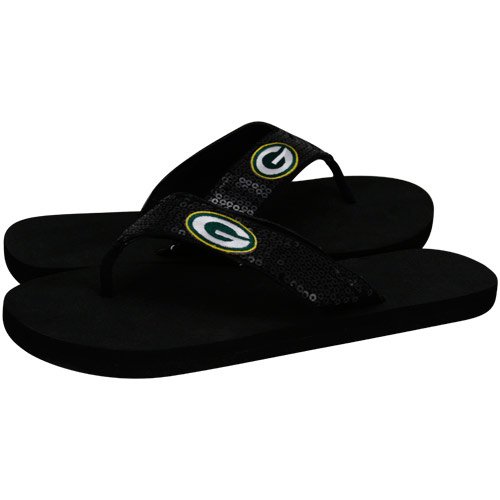 Green Bay Packers Ladies Black Sequin Strap Flip Flops (7/8)