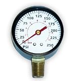 Pro-Quality 250 PSI Air Pressure Dial Gauge - 1/4" Brass Male NPT