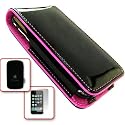 New black & Pink  Shine leather case for iPhone 3G S 3GS & iPhone 3g + Screen protector + black pouch case