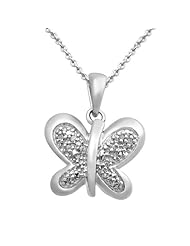 Jewelili Diamond Butterfly Pendant in Sterling Silver, 18" Chain
