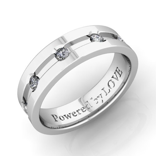 Engraved Mens 5 Stone Diamond Wedding Band Comfort Fit in Platinum (G, SI1, 0.25 cttw) 6MM, Powered by LOVE
