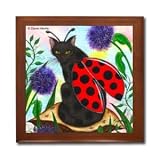 Logan Ladybug Black Fairy Cat Ceramic Wood Tile Box CHX25BX By Carrie Hawks