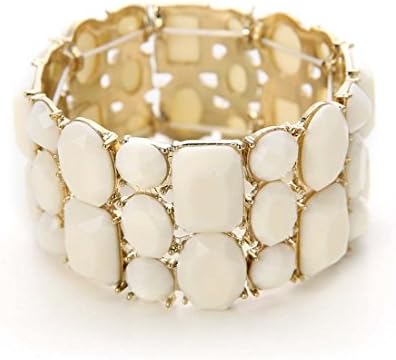 Blingbling Jewelry Boho Wholesale Multilayer Acrylic Resin Beads Bracelet Stretch Bracelet Bangle (White)