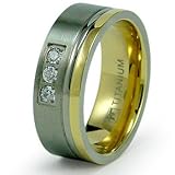 8mm Gold Plated Titanium Ring with CZ (Sizes 8-12)