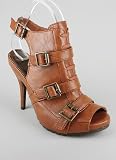 Buckle Shield Peep Toe Bootie