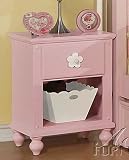 Nightstand with Basket and Flower Drawer Pull in Pink Finish