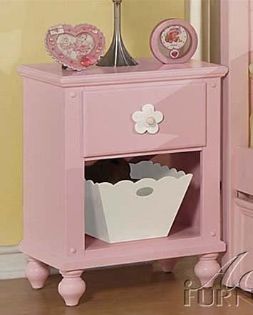 Nightstand with Basket and Flower Drawer Pull in Pink Finish Nightstand with Basket and Flower Drawer Pull in Pink Finish