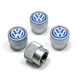 Volkswagen Blue Logo Chrome Tire Stem Valve Caps