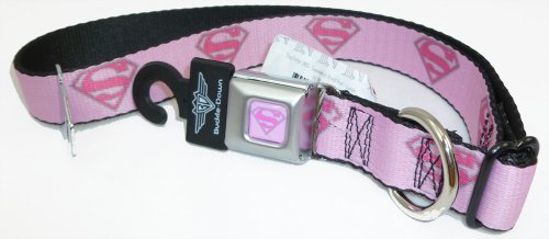  Superman Seat Belt Buckle Dog Collar Pink 1" 15-26"