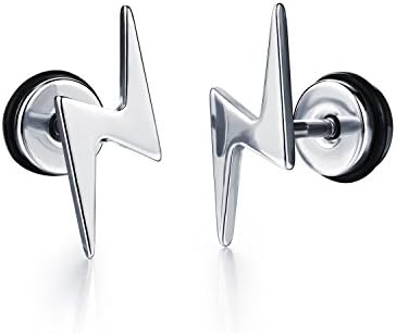 Topsue Titanium Stainless Steel Lightning Men Earring Korean Style in a Gift Box (one pair)
