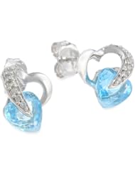 10k Gold Heart Blue Topaz Diamond Earrings (1/12 cttw, I-J Color, I2-I3 Clarity)