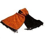 PlanetScarf's Abstract Print Silk & Velvet Reversible Scarf. Featuring Raspberry & Golden Orange Silk Print, Finished with Fringe.