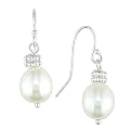 9-10mm Fresh Water Rice Pearl Hook Earrings - White/ Silver (EWS1871)