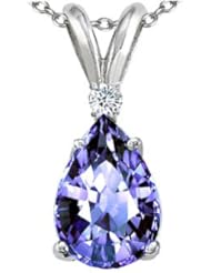 Tommaso Design (tm) Pear Shape Genuine Tanzanite and Diamond Pendant in 14 kt White Gold
