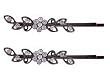 Hair Clip - H124 - Bobby Pin Style - Flower and Leaves ~ 3-1/2" Long - Antique Silver Metal - Clear and Iridescent Crystals - 2 Pc Set